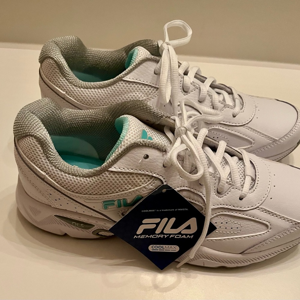 Fila White and Gray Sneakers with Teal Details Memory Foam Cool Max
NWT